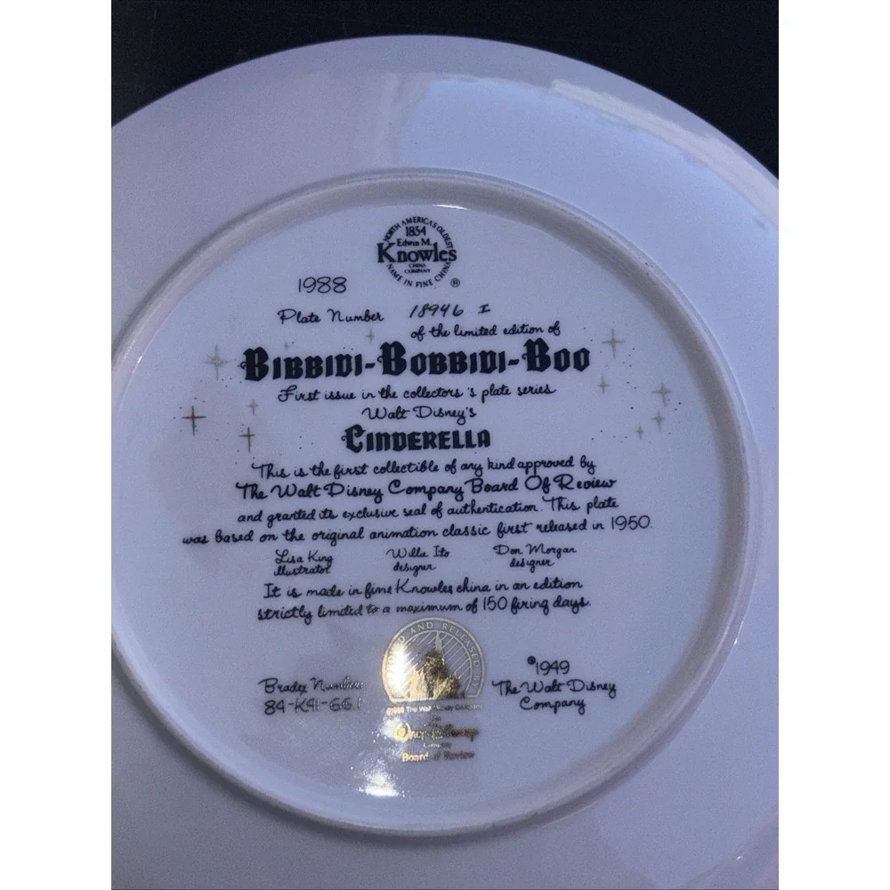 1988 Knowles Disney Cinderella Collector Plate Bibbidi-Bobbidi-Boo 8.5 in No Box